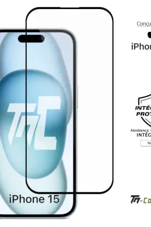 Apple iPhone 15 - Verre trempé intégral Protect - Noir - TM-Concept® Certifié