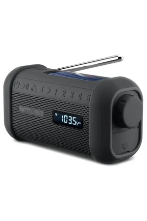 Prix Promo ENCEINTE BLUETOOTH - RADIO PORTABLE - LAMPE TORCHE : SOLAIRE ET DYNAMO - SPLASH PROOF IP64 - NOIR - MUSE