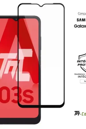 Samsung Galaxy A03s - Verre trempé intégral Protect - Noir - TM-Concept® Promotion