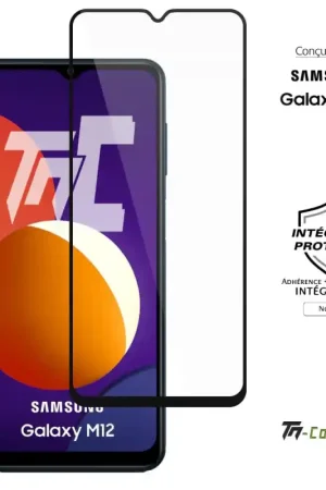 Expédié Aujourd’hui Samsung Galaxy M12 - Verre trempé intégral Protect - Noir - TM-Concept®