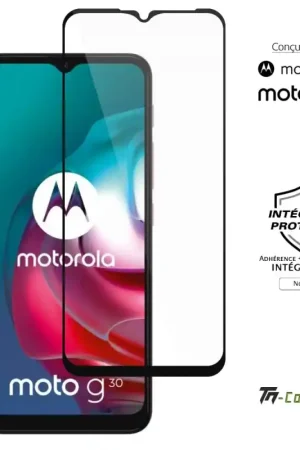 Motorola Moto G30 - Verre trempé intégral Protect - Noir - TM-Concept® Produit De Marque