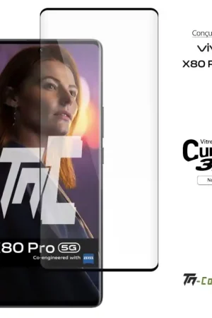 Vivo X80 Pro - Verre trempé 3D incurvé - Noir - TM-Concept® Jusqu’à Épuisement Des Stocks