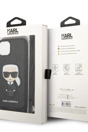 Bon Marché Coque en cuir Karl avec cordon pour iPhone 13 Noir