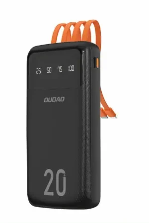 Offre Limitée Dudao K6Pro+ 20000mAh Power Bank With 3 Built-in Cables - USB-C, Lightning and Micro USB - Black