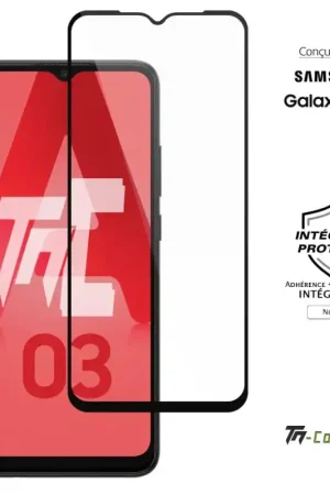 Samsung Galaxy A03 - Verre trempé intégral Protect Noir - adhérence 100% nano-silicone - TM-Concept® Réduction