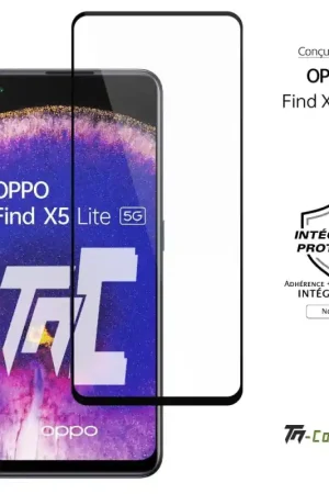 Oppo Find X5 Lite - Verre trempé intégral Protect - Noir - TM-Concept® Offre Limitée