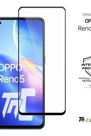 Bon Plan Oppo Reno 5 5G - Verre trempé intégral Protect - Noir - TM-Concept®