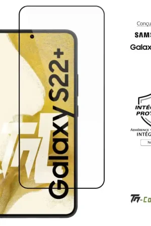 Samsung Galaxy S22 Plus - Verre trempé intégral Protect Noir - adhérence 100% nano-silicone - TM-Concept® Meilleur Choix