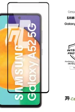 Soldes Samsung Galaxy A52 5G - Verre trempé intégral Protect Noir - adhérence 100% nano-silicone - TM-Concept®