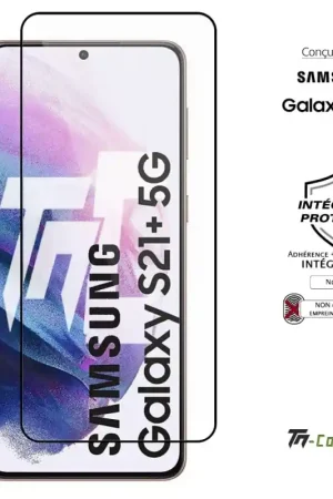 Expédié Aujourd’hui Samsung Galaxy S21 Plus - Verre trempé intégral Protect Noir - adhérence 100% nano-silicone - TM-Concept®