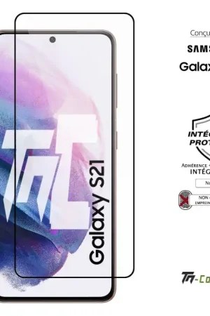 Satisfait Ou Remboursé Samsung Galaxy S21 - Verre trempé intégral Protect Noir - adhérence 100% nano-silicone - TM-Concept®