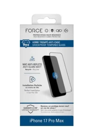 Protège écran iPhone 17 Pro Max Mat Anti-reflet 2.5D Verre trempé + Garantie à vie - Certifié GRS Force Glass Meilleure Vente