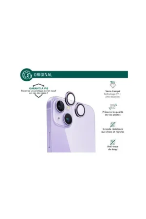Usine Directe Protège lentilles iPhone 15 / 15 Plus / 14 / 14 Plus x2 Verre trempé Mauve + Garantie à vie - Certifié GRS