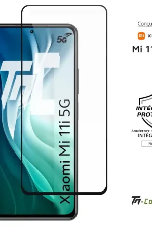 Livraison Express Xiaomi Mi 11i 5G - Verre trempé intégral Protect Noir - adhérence 100% nano-silicone - TM-Concept®