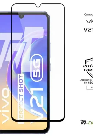 Meilleur Prix Vivo V21 - Verre trempé intégral Protect Noir - adhérence 100% nano-silicone - TM-Concept®