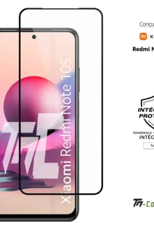 Dernier Modèle Xiaomi Redmi Note 10S - Verre trempé intégral Protect Noir - adhérence 100% nano-silicone - TM-Concept®