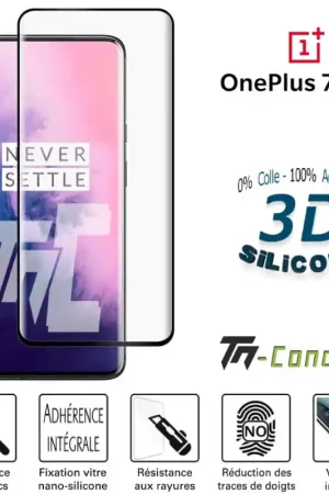 Nouvel Arrivage OnePlus 7T Pro - Verre trempé incurvé 3D Silicone - TM-Concept®