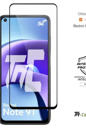 Top Vente Xiaomi Redmi Note 9T - Verre trempé intégral Protect Noir - adhérence 100% nano-silicone - TM-Concept®