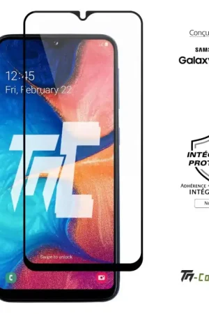 Authentique Samsung Galaxy A20e - Verre trempé intégral Protect Noir - adhérence 100% nano-silicone - TM-Concept®