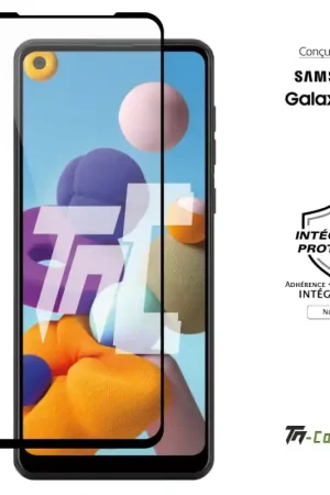 Retour Gratuit Samsung Galaxy A21 - Verre trempé intégral Protect Noir - adhérence 100% nano-silicone - TM-Concept®