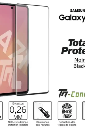 Samsung Galaxy A71 - Verre trempé intégral avec cadre Noir - TM-Concept® Prix Bas