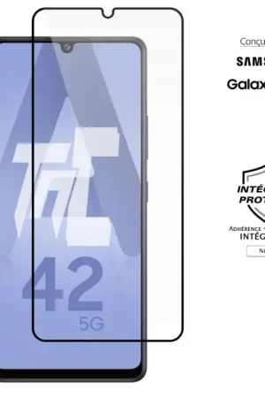 Livraison Gratuite Samsung Galaxy A42 5G - Verre trempé intégral Protect Noir - adhérence 100% nano-silicone - TM-Concept®