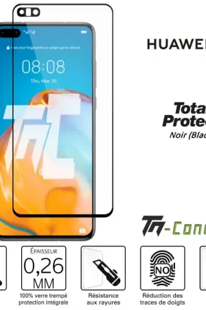 Authentique Huawei P40 - Verre trempé intégral avec cadre Noir - TM-Concept®