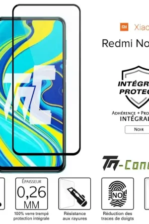 Xiaomi Redmi Note 9S - Verre trempé intégral Protect Noir - adhérence 100% nano-silicone - TM-Concept® Populaire