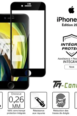 Apple iPhone SE (2020) - Verre trempé intégral Protect Noir - adhérence 100% nano-silicone - TM-Concept® Top Vente