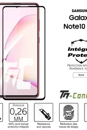 Promotion Saisonnière Samsung Galaxy Note 10 Lite - Verre trempé intégral Protect Noir - adhérence 100% nano-silicone - TM-Concept®
