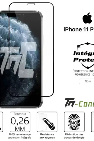 Apple iPhone 11 Pro Max - Verre trempé intégral Protect Noir - adhérence 100% nano-silicone - TM-Concept® Offre Spéciale