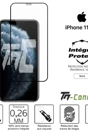 Offre Spéciale Apple iPhone 11 Pro - Verre trempé intégral Protect Noir - adhérence 100% nano-silicone - TM-Concept®