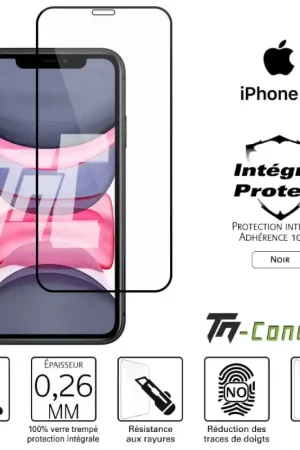 Expédition Rapide Apple iPhone 11 - Verre trempé intégral Protect Noir - adhérence 100% nano-silicone - TM-Concept®