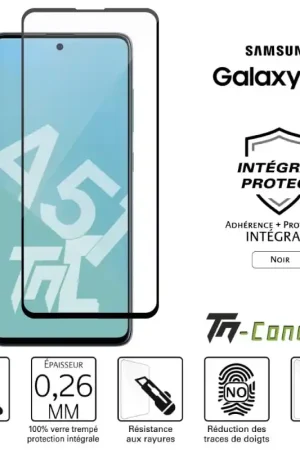Vente Directe Samsung Galaxy A51 - Verre trempé intégral Protect Noir - adhérence 100% nano-silicone - TM-Concept®