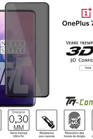 OnePlus 7T Pro - Verre trempé 3D incurvé teinté anti-espion - TM-Concept® Offre Spéciale