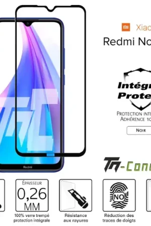 Prix Bas Xiaomi Redmi Note 8T - Verre trempé intégral Protect Noir - adhérence 100% nano-silicone - TM-Concept®