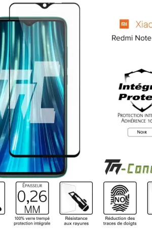 Remise Xiaomi Redmi Note 8 Pro - Verre trempé intégral Protect Noir - adhérence 100% nano-silicone - TM-Concept®