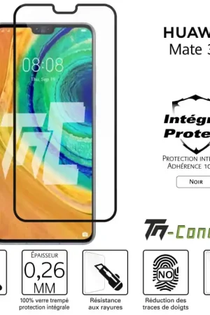 Huawei Mate 30 - Verre trempé intégral Protect Noir - adhérence 100% nano-silicone - TM-Concept® Offre Du Jour
