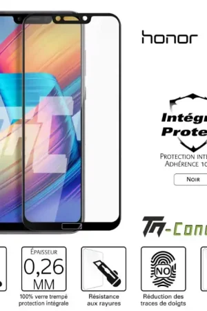 Satisfait Ou Remboursé Huawei Honor Play - Verre trempé intégral Protect Noir - adhérence 100% nano-silicone - TM-Concept®