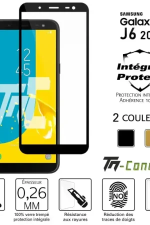 Paiement Sécurisé Samsung Galaxy J6 (2018) - Verre trempé intégral Protect Noir - adhérence 100% nano-silicone - TM-Concept®