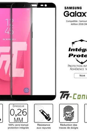 Offre Exclusive Samsung Galaxy J8 (2018) - Verre trempé intégral Protect Noir - adhérence 100% nano-silicone - TM-Concept®