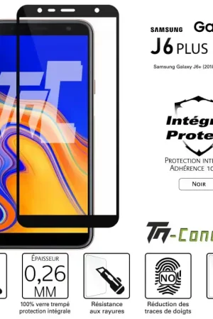 Livraison Gratuite Samsung Galaxy J6+ (2018) - Verre trempé intégral Protect Noir - adhérence 100% nano-silicone - TM-Concept®