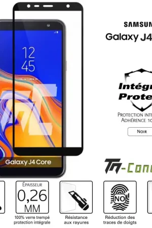 Satisfait Ou Remboursé Samsung Galaxy J4 Core - Verre trempé intégral Protect Noir - adhérence 100% nano-silicone - TM-Concept®