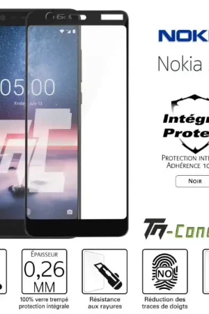 Nokia 5.1 - Verre trempé intégral Protect Noir - adhérence 100% nano-silicone - TM-Concept® Vente Directe