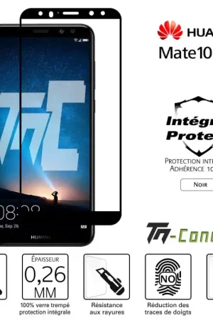 Promotion Saisonnière Huawei Mate 10 Lite - Verre trempé intégral Protect Noir - adhérence 100% nano-silicone - TM-Concept®