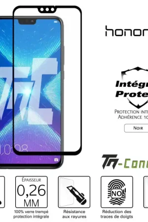 Huawei Honor 8X - Verre trempé intégral Protect Noir - adhérence 100% nano-silicone - TM-Concept® Vente Flash