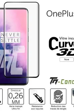 OnePlus 7 Pro - Verre trempé 3D incurvé - Noir - TM-Concept® Livraison Express