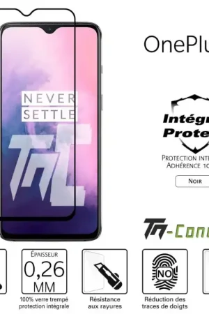 Bon Marché OnePlus 7 - Verre trempé intégral Protect Noir - adhérence 100% nano-silicone - TM-Concept®