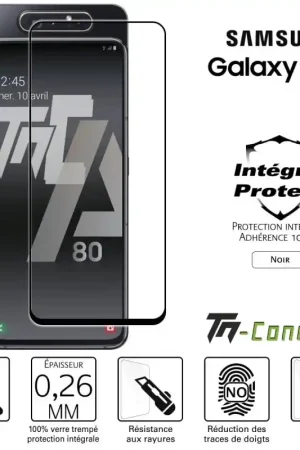 Vente Directe Samsung Galaxy A80 - Verre trempé intégral Protect Noir - adhérence 100% nano-silicone - TM-Concept®