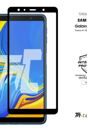 Samsung Galaxy A7 (2018) - Verre trempé intégral Protect Noir - adhérence 100% nano-silicone - TM-Concept® Offre Limitée